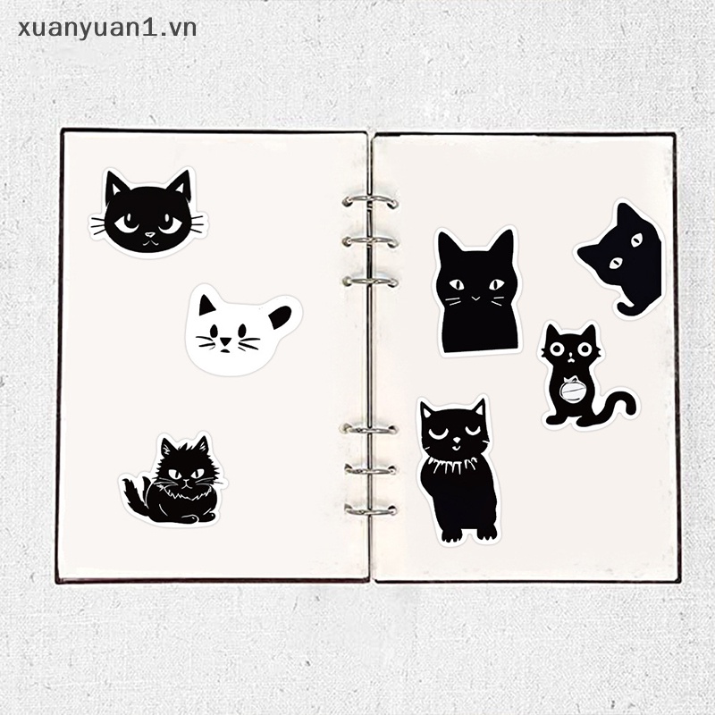 Set 50 Miếng Dán Hình Mèo Đen Xinh Xắn Trang Trí Laptop / Vali / Xe Đạp