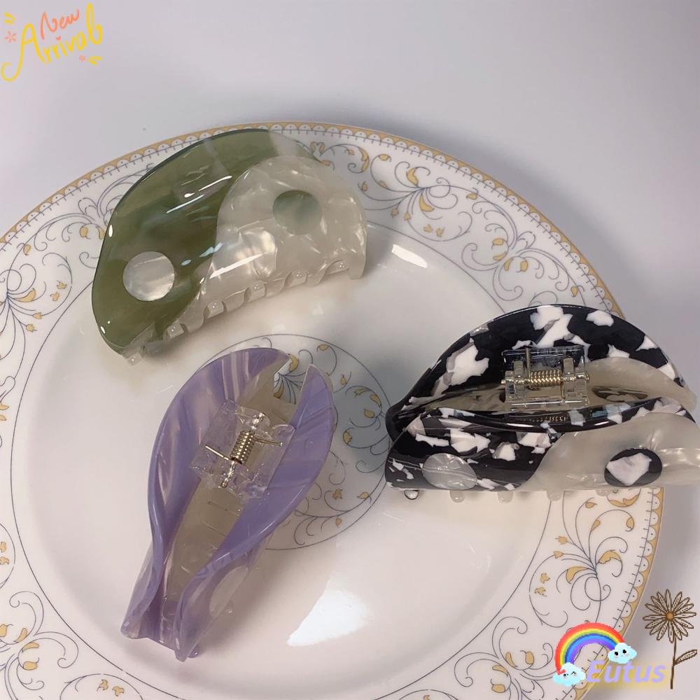 Kẹp Tóc Càng Cua Hình Bán Nguyệt Màu Trắng Đen Phong Cách Âm Dương