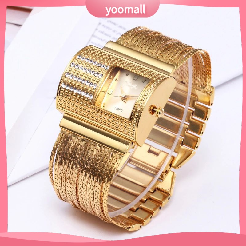 [YM] Đồng Hồ Đeo Tay Máy quartz Dây Mảnh Bằng Hợp Kim Thép Mạ Vàng Dành Cho Bạn Nữ