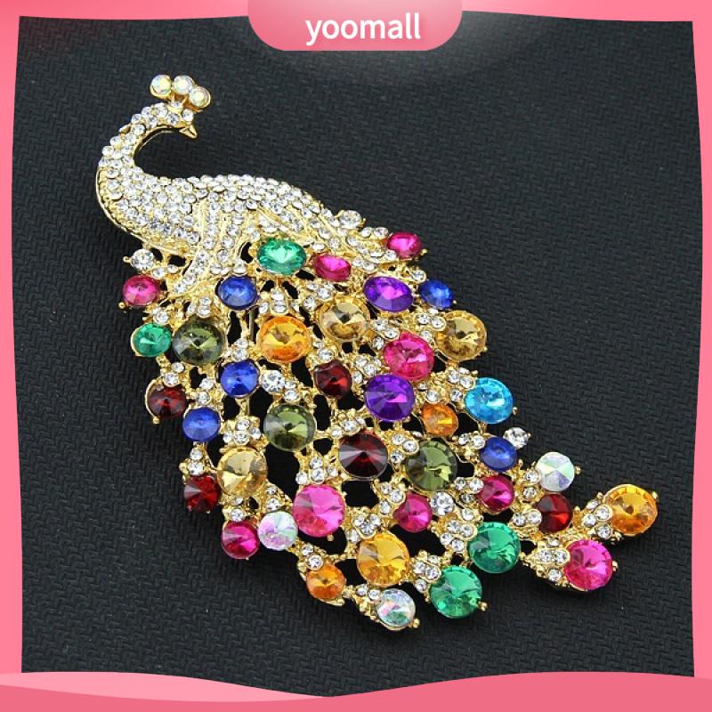 Ghim Cài Áo Hình Con Công Đính Đá Pha Lê Nhiều Màu