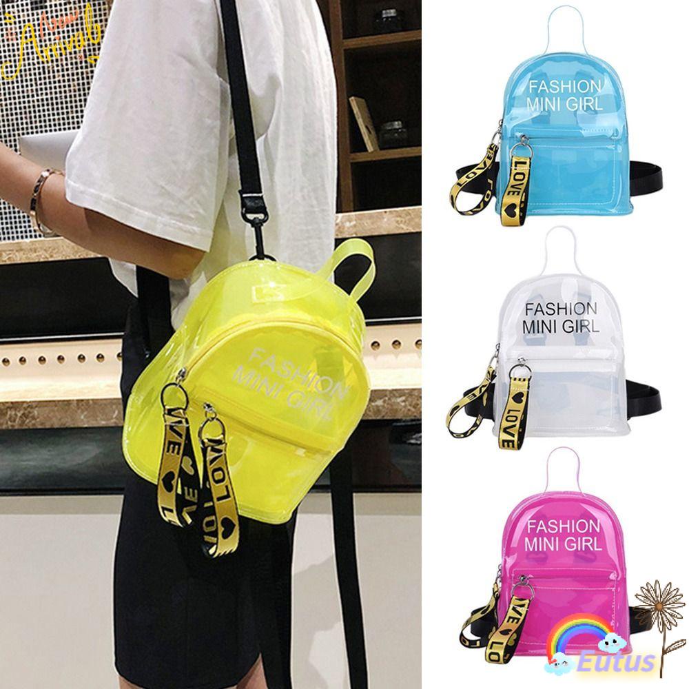 EUCA Ba Lô Đeo Vai Mini Trong Suốt Màu Kẹo Ngọt In Chữ Thời Trang