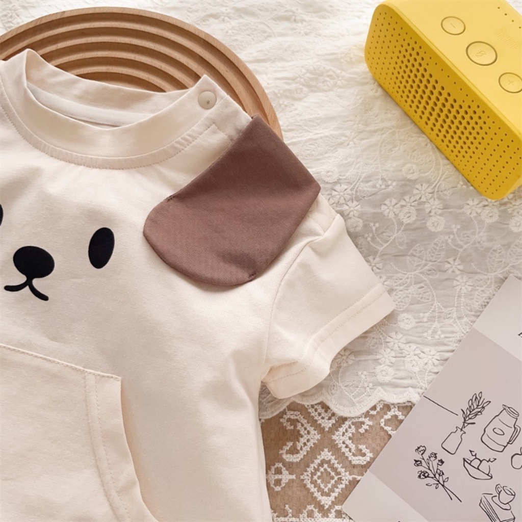 Áo Liền Quần Tam Giác Tay Ngắn In Hình Chú Chó Dễ Thương Thời Trang Mùa Hè Cho Bé 0-2 Tuổi