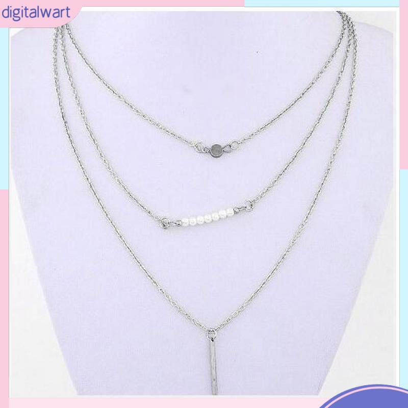 [DG] Vòng cổ Ba Lớp Ngọc Trai Với Chuỗi Xương Ngắn Đính Kim Sa