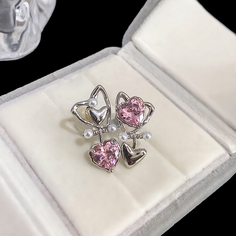 Khuyên Tai Trái Tim Đính Đá Thời Trang Nữ Tính