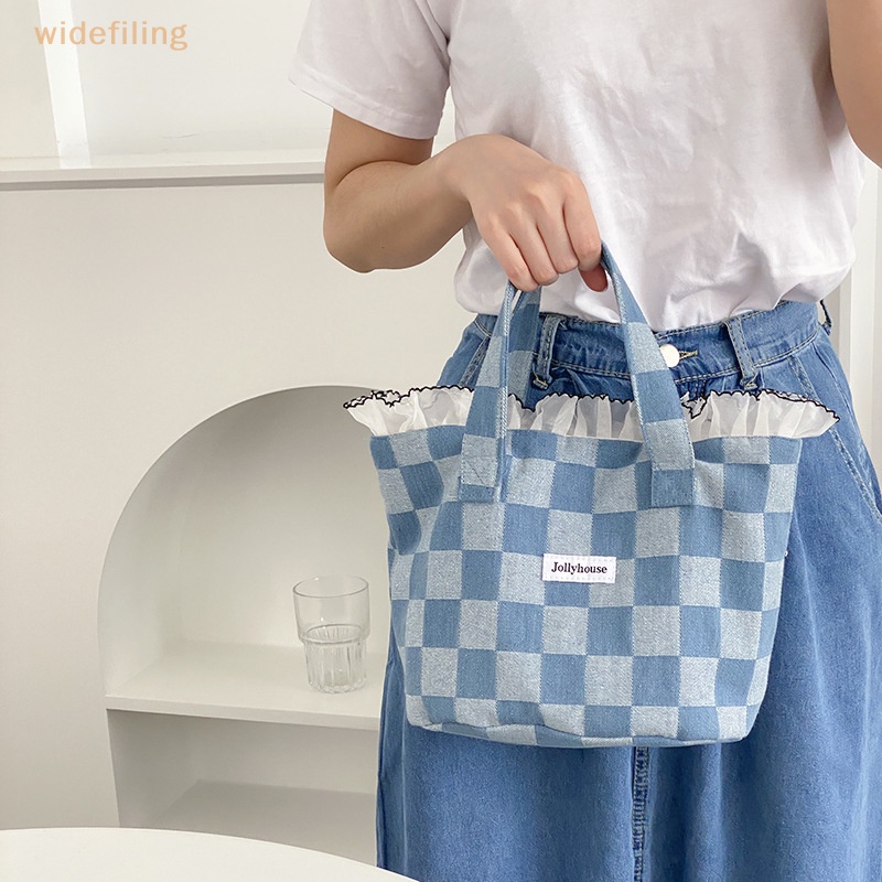 Widefiling Túi vải Màu Trơn Họa Tiết Ngựa Vằn Phối Ren Lá Sen Sức Chứa Lớn Sáng Tạo Đẹp Mắt Thời Trang Cho Nữ