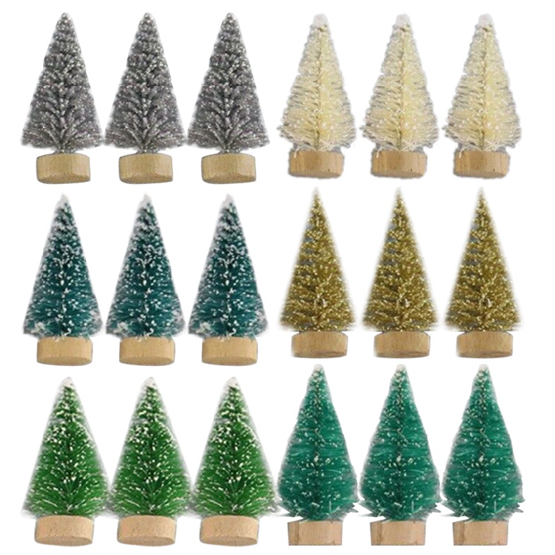 New 12pcs Small Christmas Fake Pine Tree 4.2cm Mini Sisal Bottle Brush Snow Frost Tree