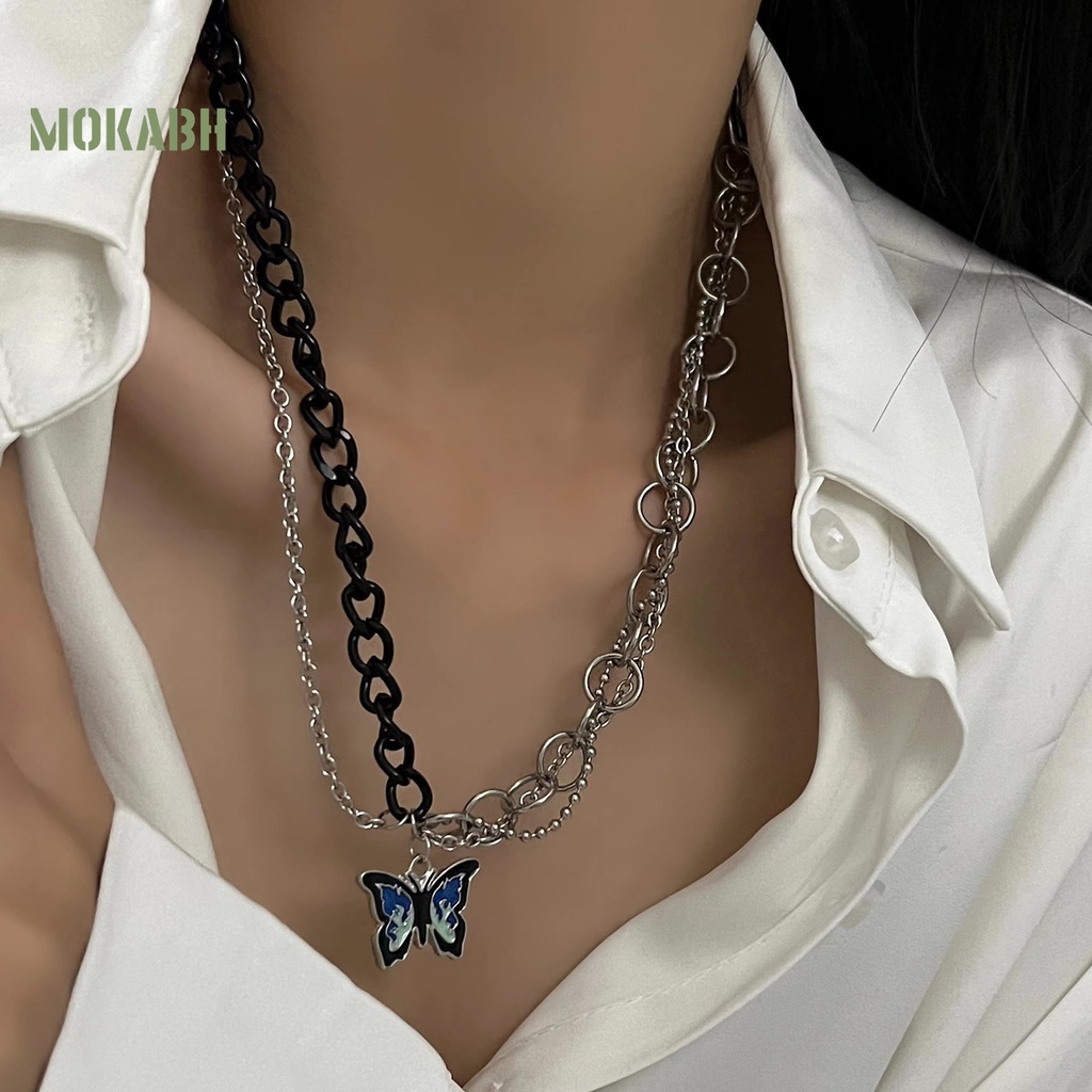 Vòng cổ Hai Lớp Dạng Xích Xoắn Họa Tiết Bướm Cá Tính