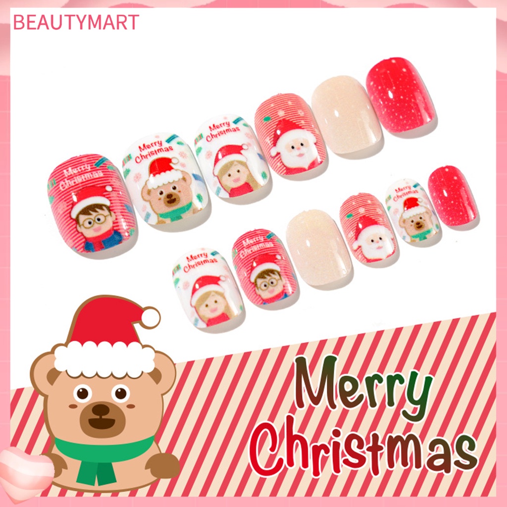 Hộp 24 Móng Tay Giả Tự Dính Siêu Mỏng Họa Tiết Hoạt Hình Giáng Sinh Có Thể Tháo Rời Cho Nữ