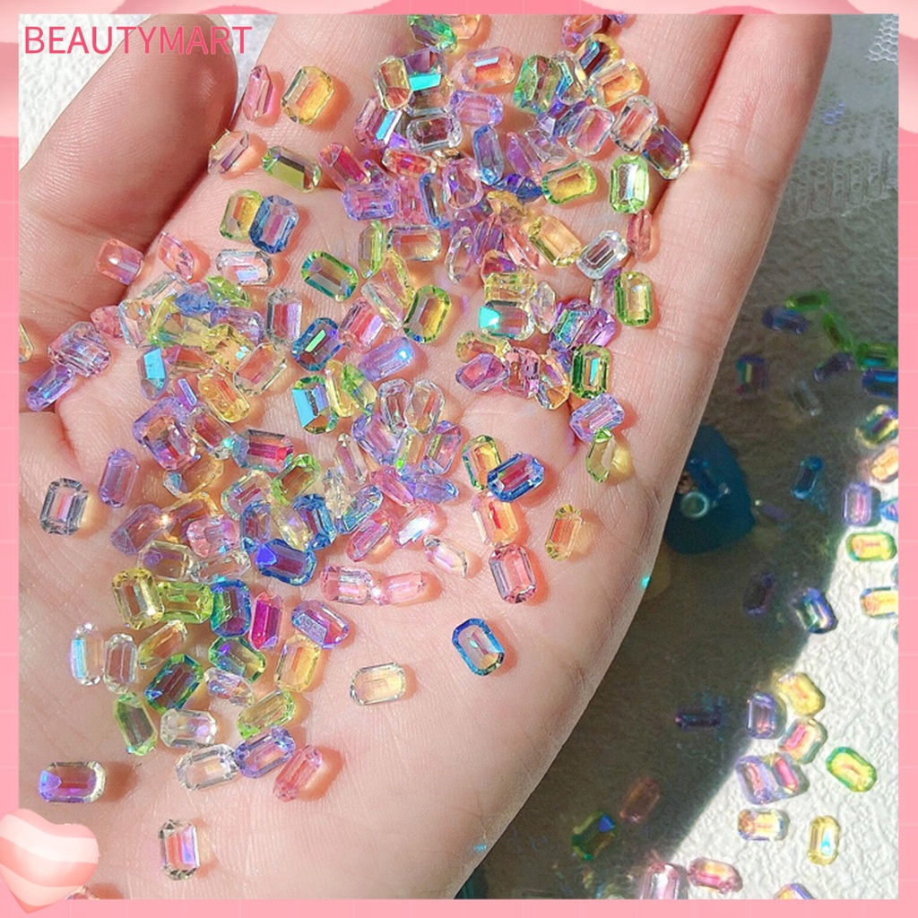 Set 100 Hạt Đá Vuông Dẹp 3D Nhiều Màu Gắn Trang Trí Móng Tay Nghệ Thuật