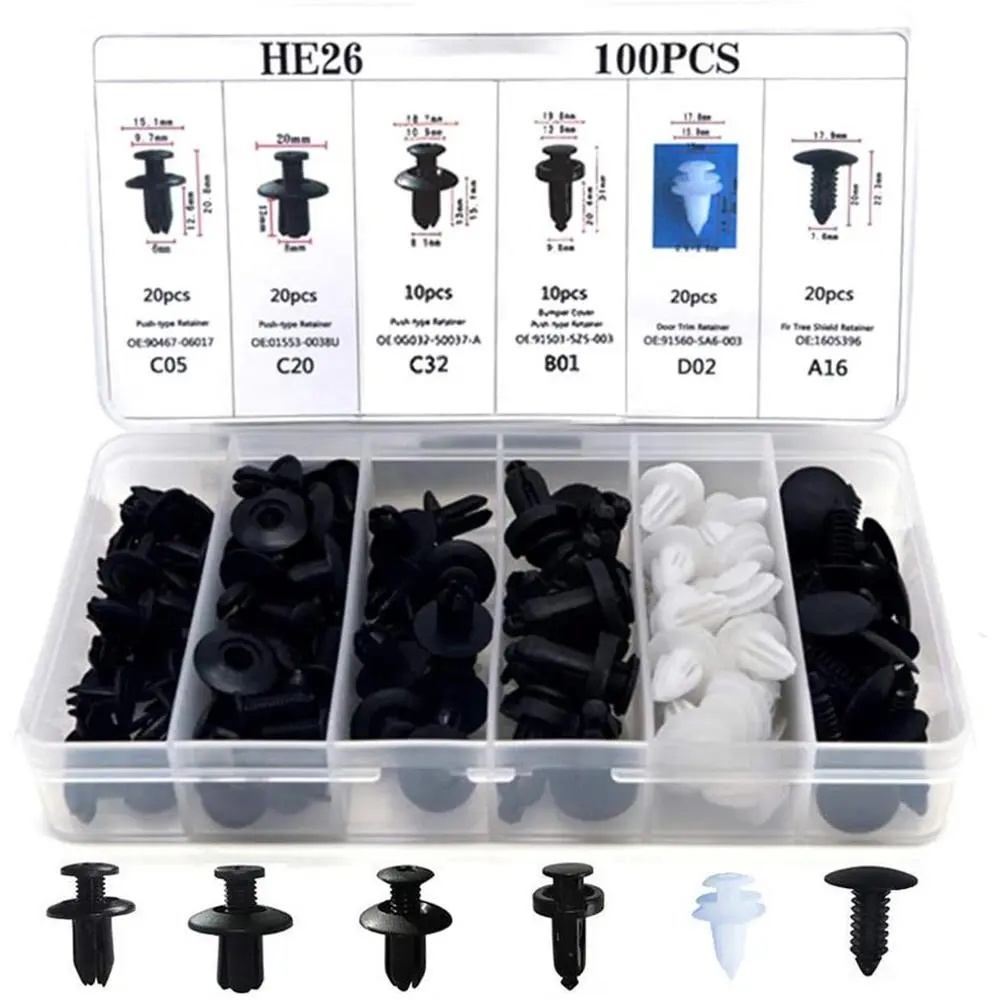 Set 100 Đinh Tán Nhựa Màu Đen Chuyên Dụng Cho Xe Hơi