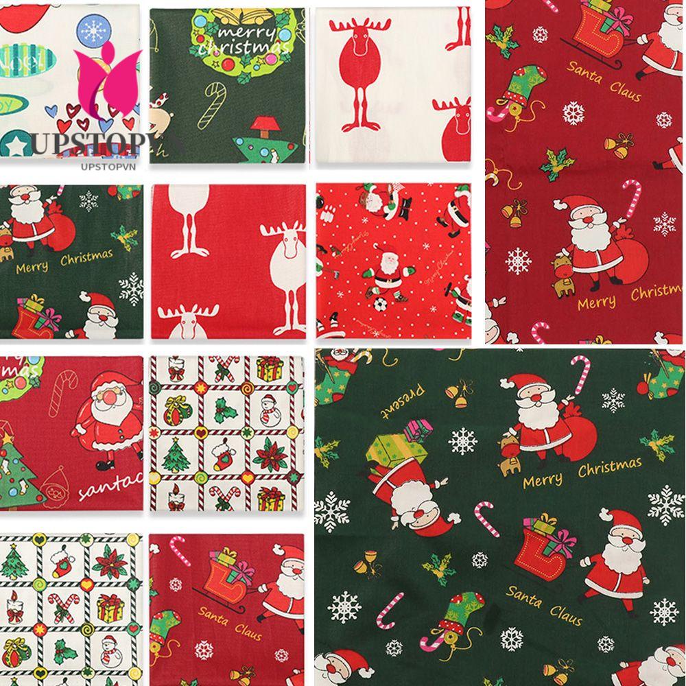 UPSTOPVN Set 10 Miếng Vải Cotton Họa Tiết Giáng Sinh