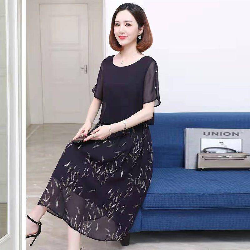 Đầm Voan Giả Hai Mảnh Mùa Hè Cao Cấp Thoải Mái In Họa Tiết Thanh Lịch Kích Thước Lớn Cho Nữ Trung Niên @