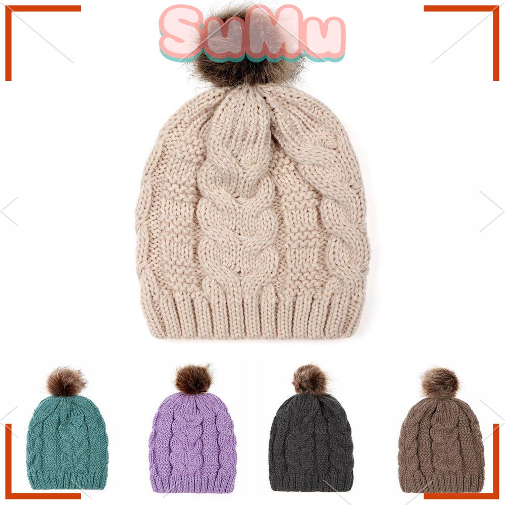 SUMU Mũ Beret Dệt Kim Phối Cục Bông Thời Trang Dành Cho Nữ