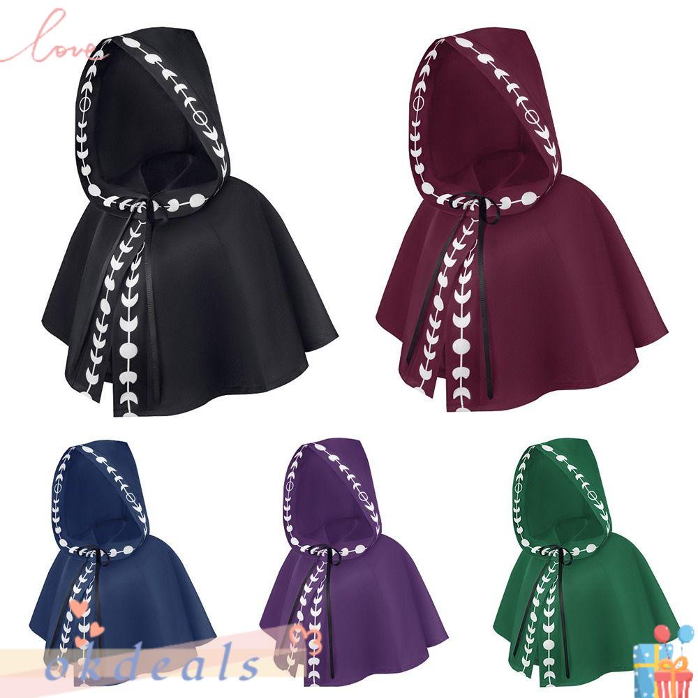 Okdeals Áo Choàng Vai Hóa Trang Halloween Màu Trơn Có Mũ Trùm Phong Cách Thời Trung Cổ Cho Nam Và Nữ