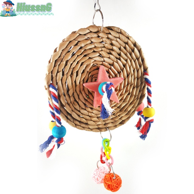 Đồ Chơi Dây Thừng Bện Gắn Khối Gỗ Màu Sắc Ngẫu Nhiên Cho Chim Vẹt