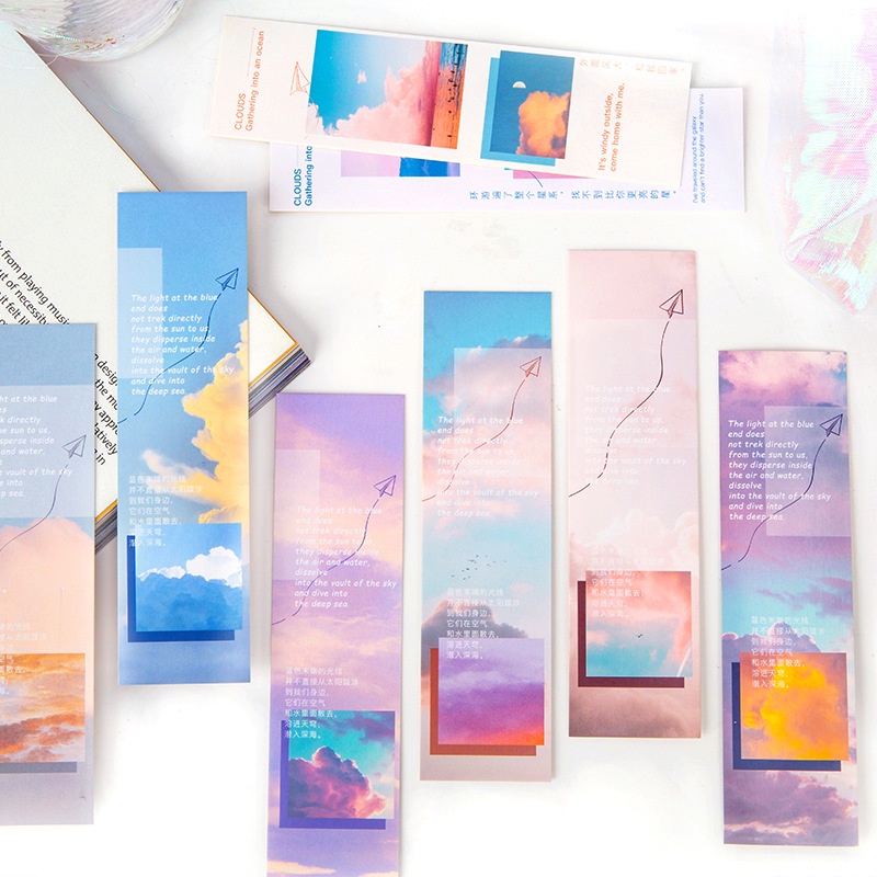 Hộp 30 Thẻ Đánh Dấu Trang Sách Hình Phong Cảnh Sáng Tạo Dùng Làm Đạo Cụ Chụp Ảnh
