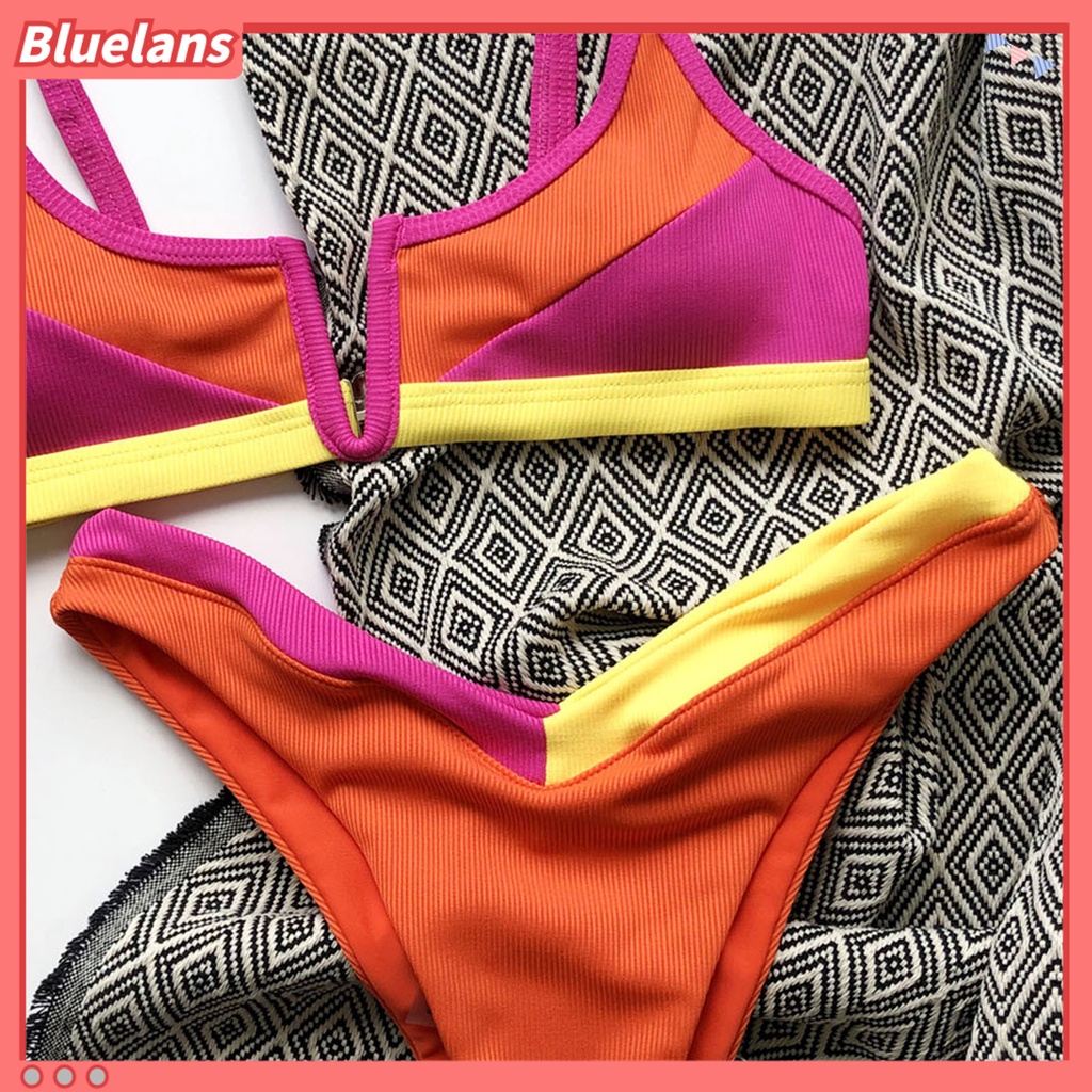 Bộ Đồ Bơi 2 Mảnh Cổ Chữ V Màu Tương Phản Thoải Mái Thời Trang Mùa Hè Cho Nữ