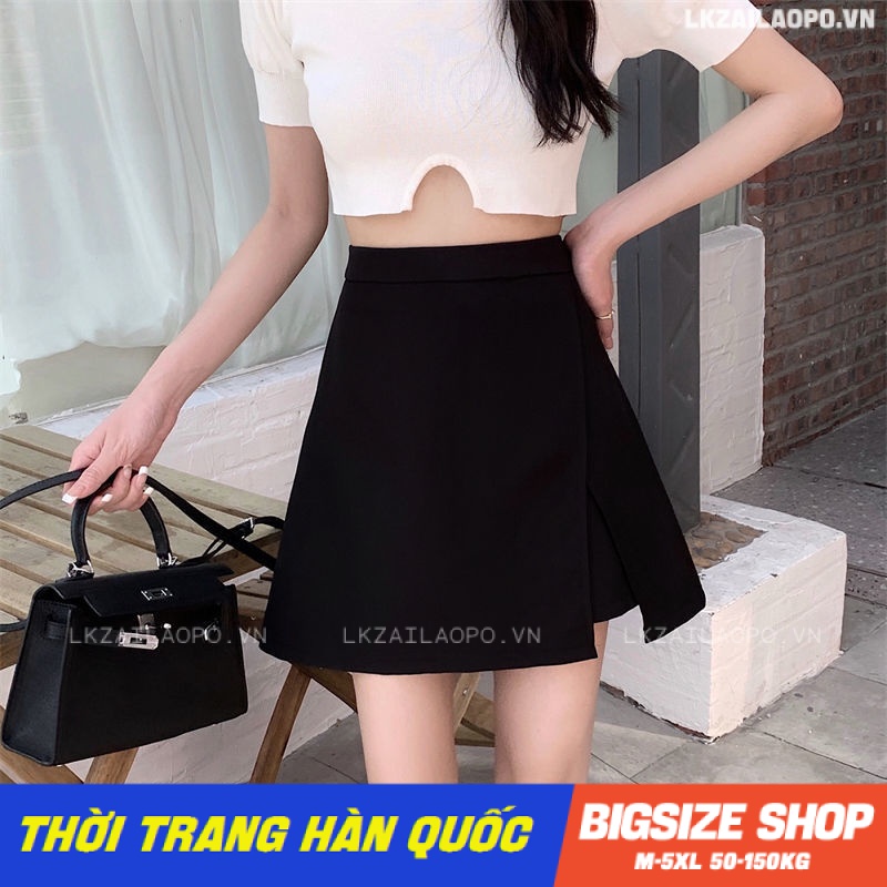 Quần giả váy Bigsize chân váy nữ ngắn lưng cao chữ a xẻ tà đen mùa xuân hè Phong cách Hàn Quốc Thời Trang đẹp