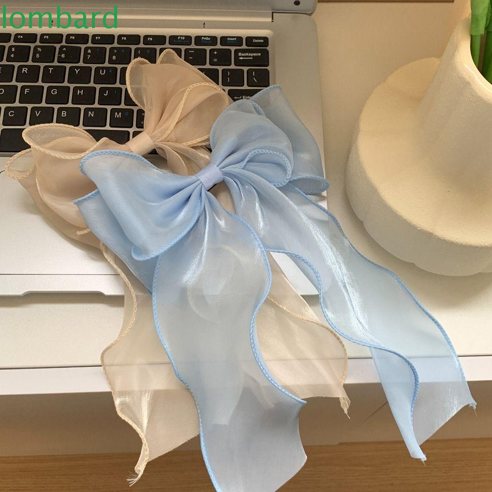 LOMBARD Kẹp Tóc Nơ Lò Xo Chất Liệu Chiffon Lấp Lánh Phong Cách Hàn Quốc Cho Nữ