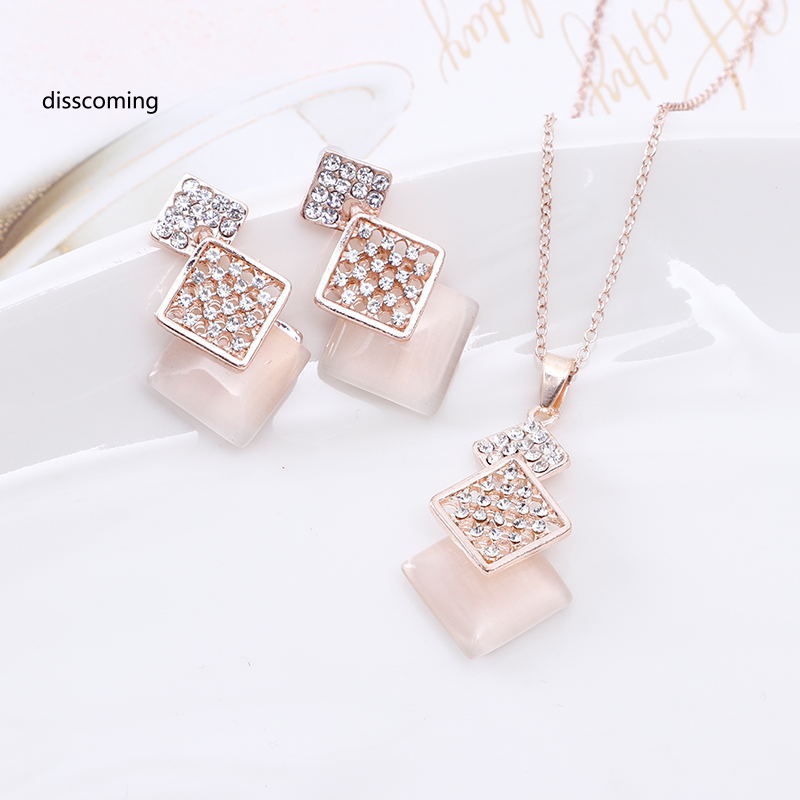 Đầm Nữ Kiểu Dáng Thời Trang Thanh Lịch| Bộ Vòng cổ + Bông Tai Hình Vuông Rỗng Đính Đá Opal Thời Trang