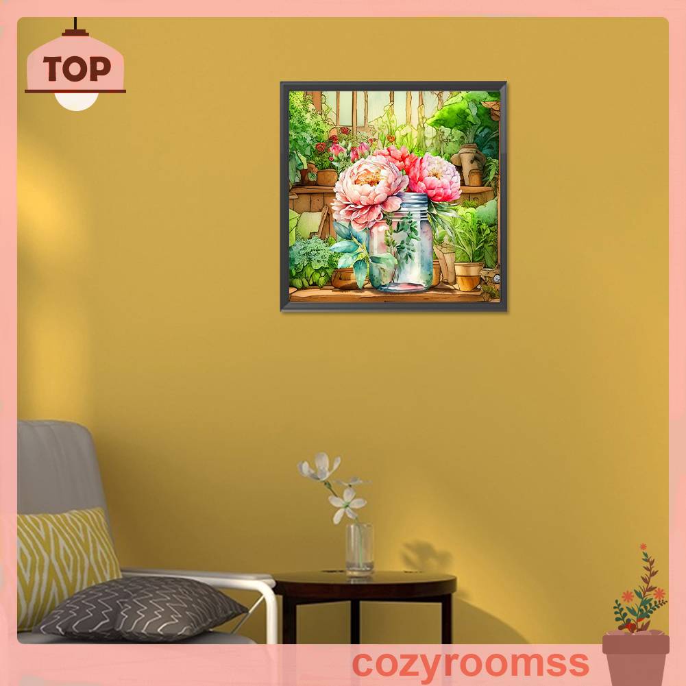 Tranh Đính Đá Kim Cương Toàn Bộ 5D DIY Hình Vẽ Chậu Hoa Trang Trí Nhà Cửa