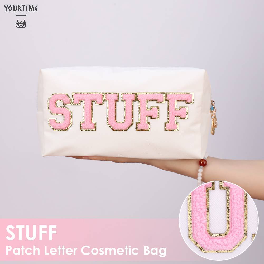 Túi Đựng Mỹ Phẩm Da PU Đa Năng Có Khóa Kéo In Chữ Thời Trang Cho Nữ