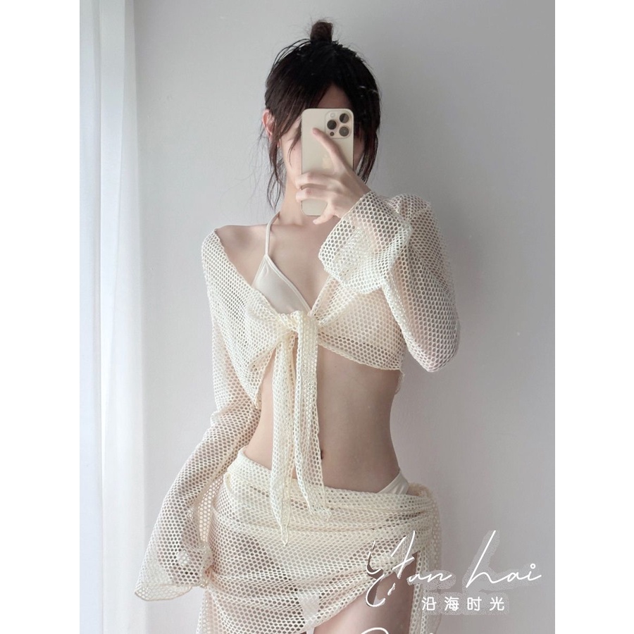 Bộ Đồ Bơi Bikini Bốn Mảnh Nhỏ Ôm Ngực Nhỏ Màu Trơn Phong Cách Quyến Rũ Bán Chạy Dành Cho Nữ Đi Nghỉ Mát