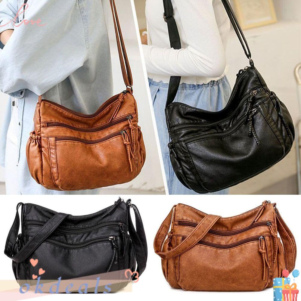 Túi Xách Da PU Nhiều Ngăn Có Thể Điều Chỉnh Dây Đeo Vai Màu Đen / Nâu Tiện Dụng Mang Theo Du Lịch