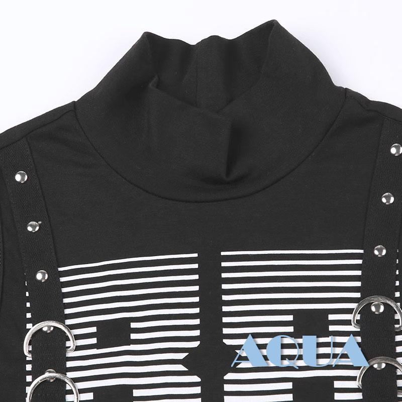 Áo Croptop Sát Nách Cổ Lọ Phối Ruy Băng In Chữ Phong Cách Hip Hop Thời Trang Mùa Hè Cho Nữ