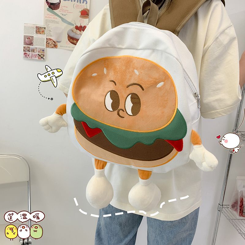 Balo Đi Học Vải Canvas Cỡ Lớn In Hình Bánh Burger Dễ Thương Thời Trang 2023 Cho Nữ