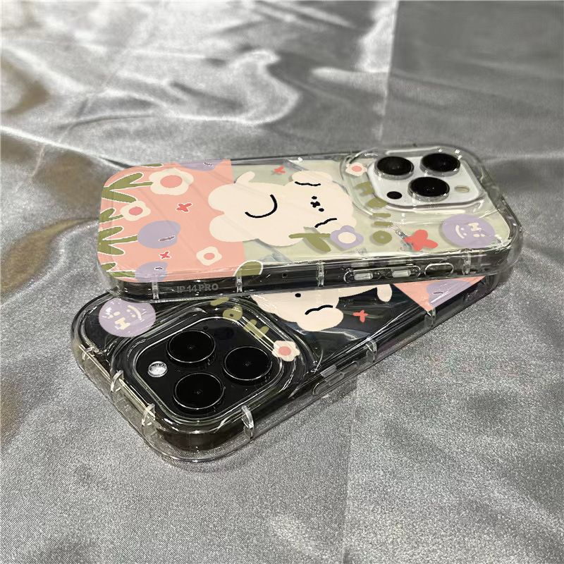 Ốp Điện Thoại Mềm Trong Suốt Hình Cún Và Hoa Dễ Thương Cho iPhone14promax 1312 / 11 7 / 8plus xr / sins 2HBS