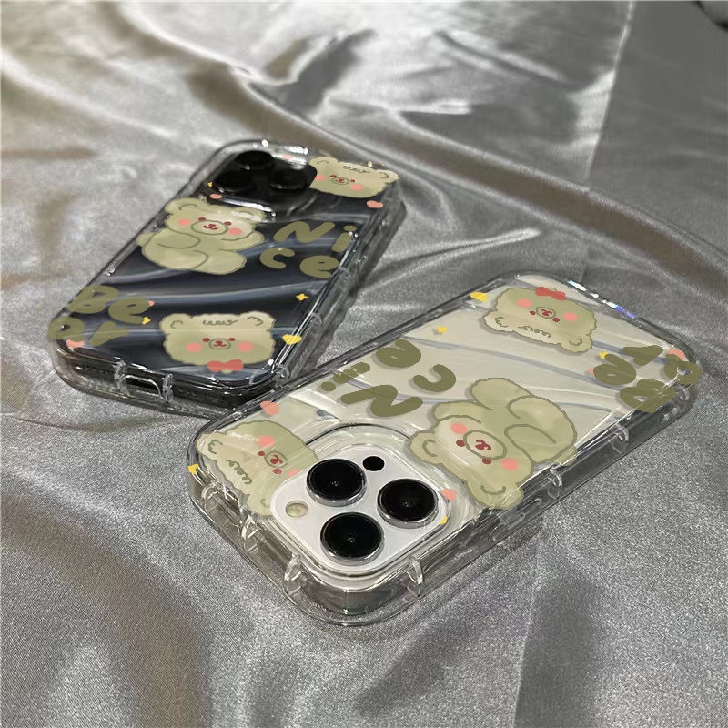 Ốp Điện Thoại Mềm Trong Suốt Hình Gấu Xanh Lá Cho iPhone14promax 1312 / 11 7 / 8plus xr / sins NF57