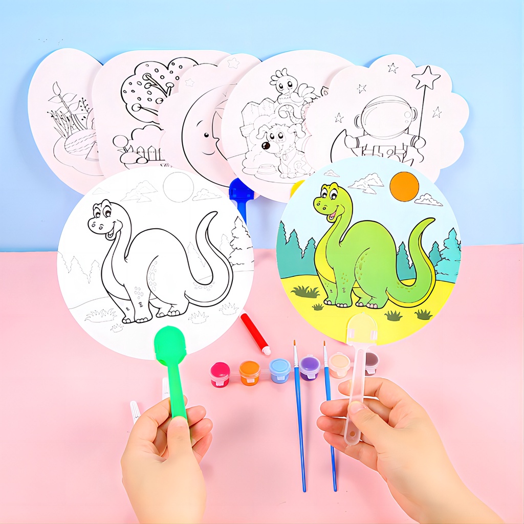 Quạt Giấy Hoạt Hình Nhiều Màu Sắc Dùng Làm Đồ Thủ Công SG085