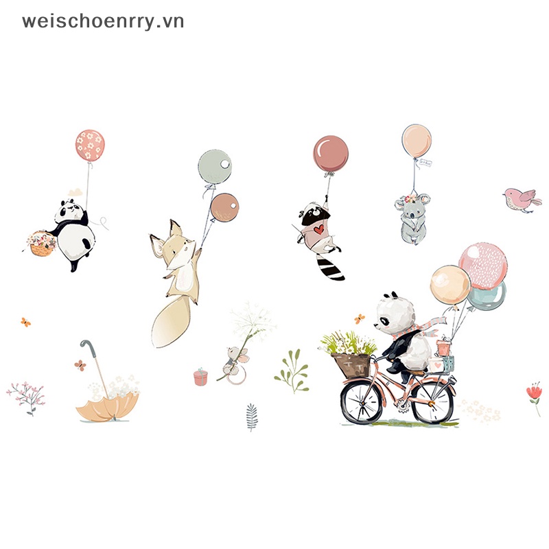 Sticker Dán Tường Họa Tiết Thỏ Và Bong Bóng Dễ Thương Bắt Mắt