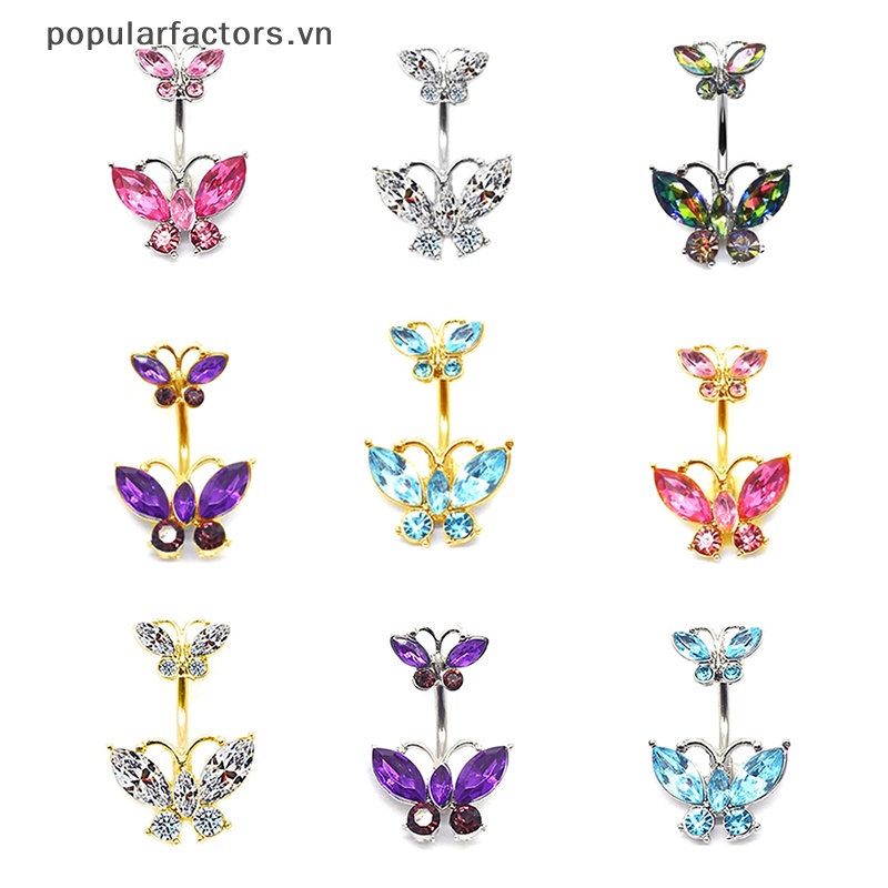 [Phổ Biến] Khuyên Rốn Mặt Kính Hình Bướm Đôi Sáng Bóng Tinh Tế Làm Quà Tặng Trang Sức