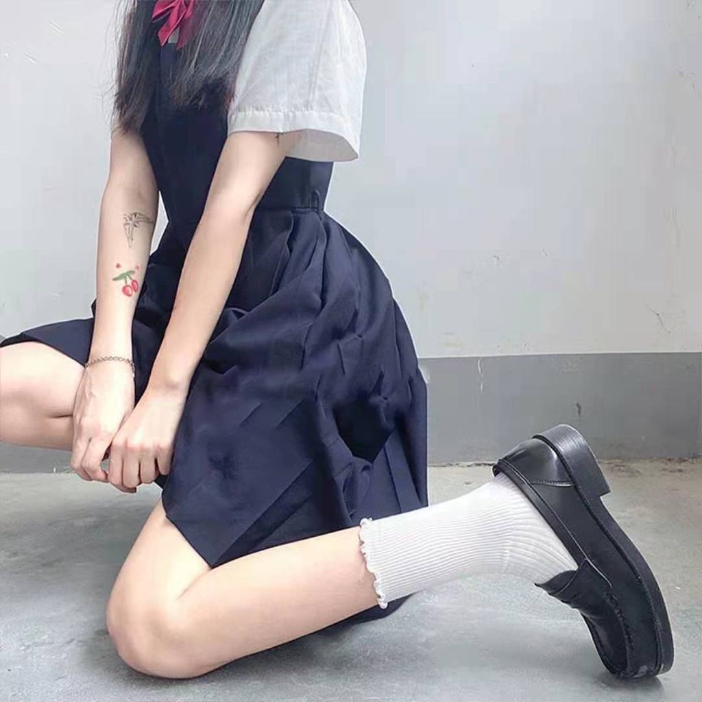 Tất cổ cao nữ bèo nhún vớ bèo nhún nữ cổ cao màu trơn basic thời trang Vintage Hàn Quốc Muzini TN30