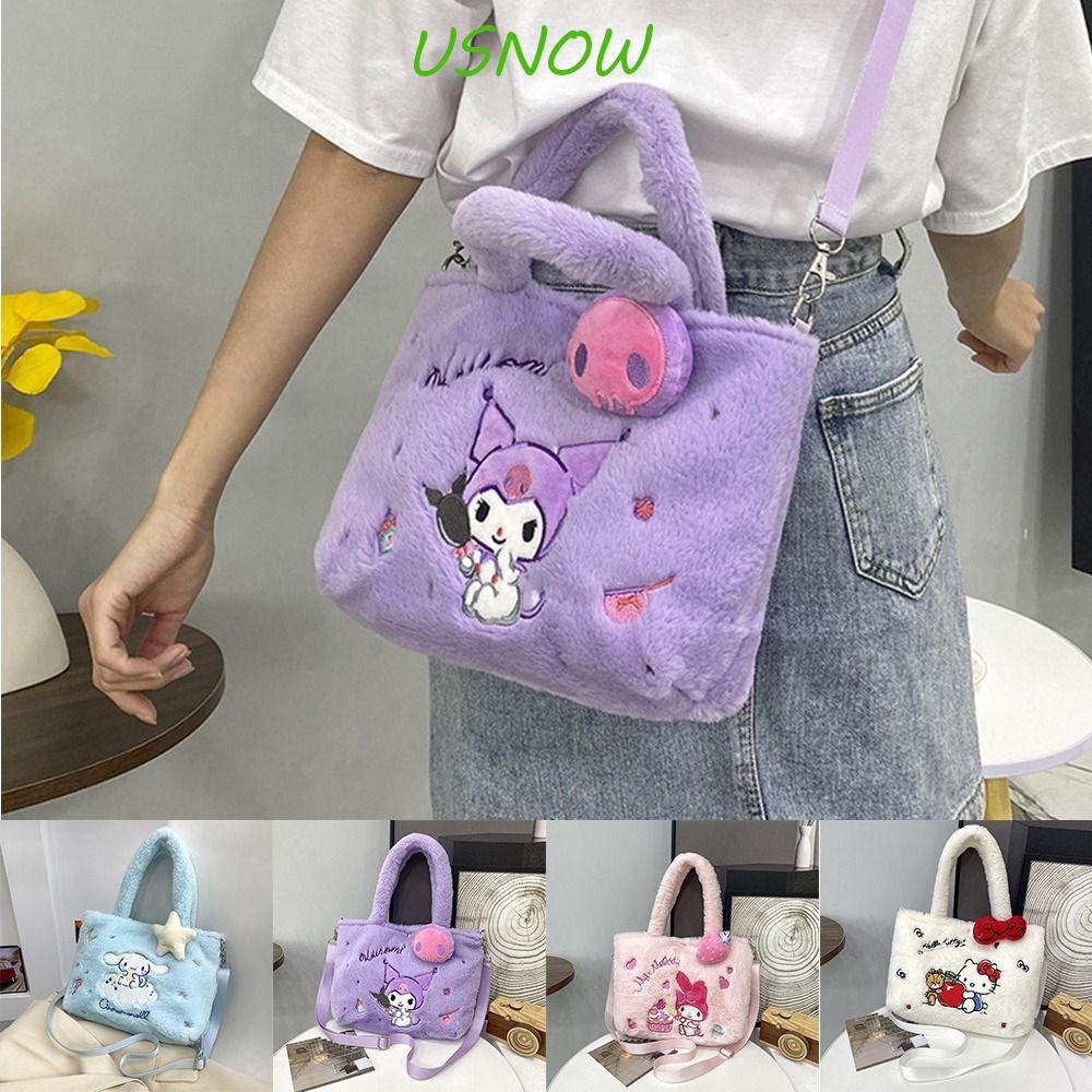 Túi Đeo Chéo Phủ Lông Hình Mèo Melody Kuromi KT Dễ Thương Cho Nữ