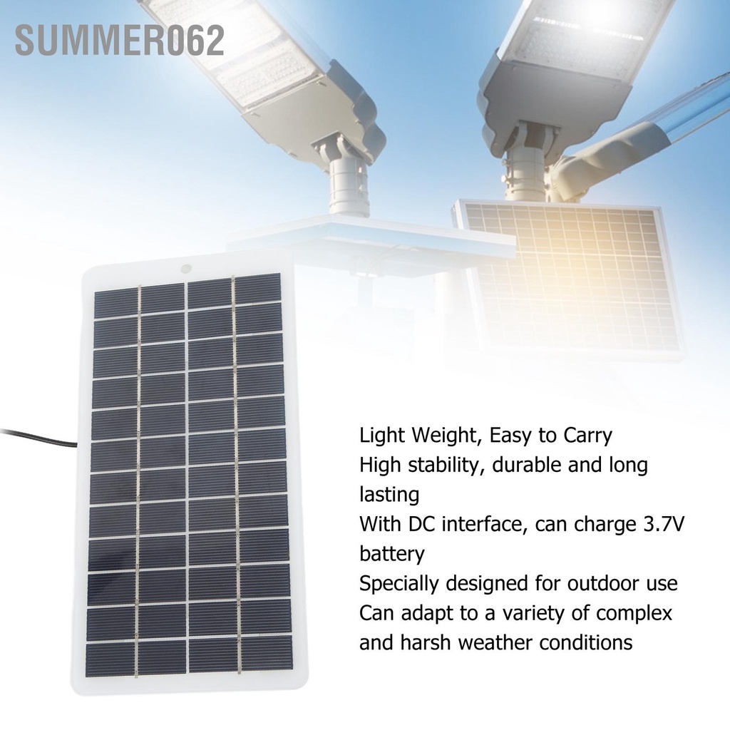 Summer062 Bảng điều khiển năng lượng mặt trời Di động Bộ sạc chịu thời tiết hiệu quả cao với giao diện DC cho đèn thông 5W 12V