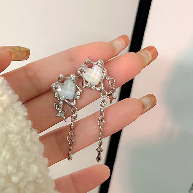 Bông Tai Dáng Dài Hình Ngôi Sao Trái Tim Đính Đá Sang Trọng