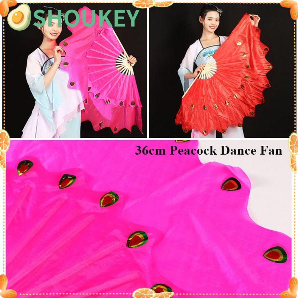 Shoukey Quạt Múa Bụng Bằng Lụa Màu Xanh Lá / Đỏ Hồng Bán Chạy Cho Biểu Diễn