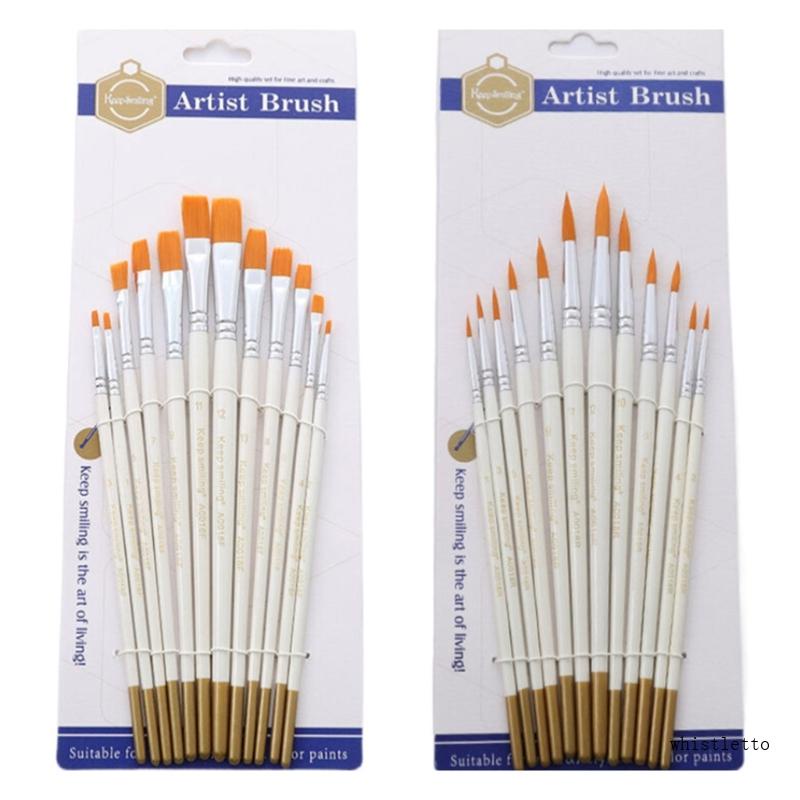 Whi Set 12 Cọ Vẽ Acrylic Đầu Tròn Bằng Nylon Cho Họa Sĩ Màu Nước