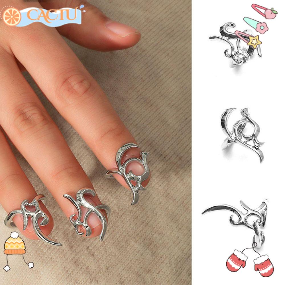 CACTU Set Nhẫn Đeo Móng Tay Dạng Mở Phong Cách Punk Dành Cho Nữ