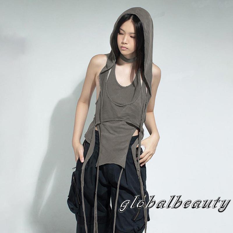 Áo Sát Nách Cổ Yếm Giả Hai Lớp Màu Sắc Trơn Thời Trang Mùa Hè Cho Nữ