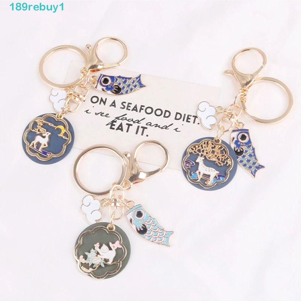 REBUY1 Móc Khóa Hình Mèo May Mắn / Cá Thổ Cẩm / Đám Mây Bằng Hợp Kim Dễ Thương Dùng Làm Quà Tặng