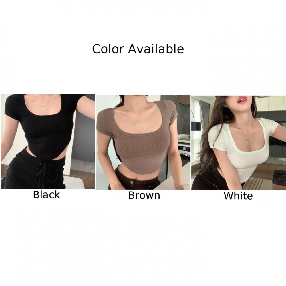 Áo Croptop Tay Ngắn Màu Trơn Thời Trang Hàn Quốc Cho Nữ