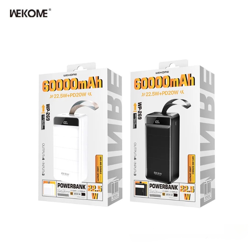 Sạc Dự Phòng WEKOME WP-269 Dung Lượng 60000mAh Sạc Đồng Thời 4 Thiết Bị