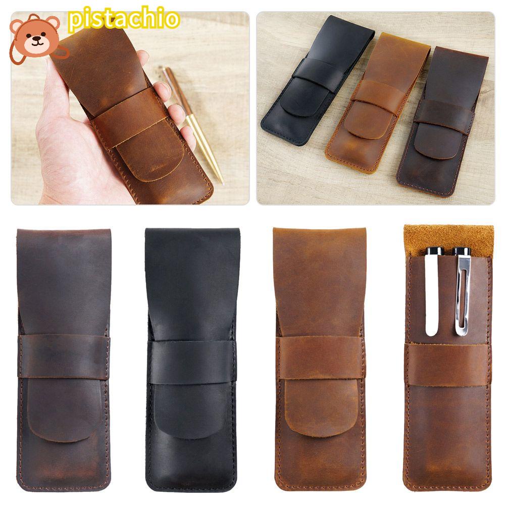 PISTA Túi Đựng Bút Chất Liệu Da Bò Phong Cách Retro Đơn Giản