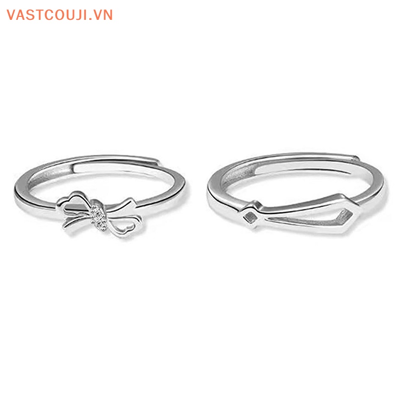 Nhẫn Cặp Đính Đá Zircon Hình Nơ Sáng Tạo Có Thể Điều Chỉnh Kích Cỡ Cho Cặp Đôi