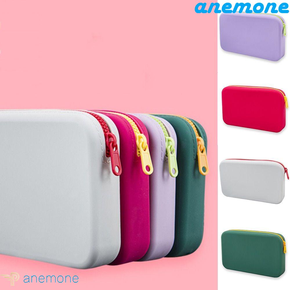ANEMONE Túi Đựng Mỹ Phẩm / Khăn Ăn Vệ Sinh Bằng Silicone Màu Trơn Cỡ Lớn Tiện Dụng Mang Theo Du Lịch
