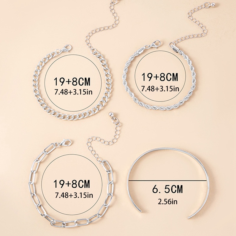 Ygt Set 4 Vòng Tay Dây Xích Nhiều Lớp Dày Dặn Cho Nữ